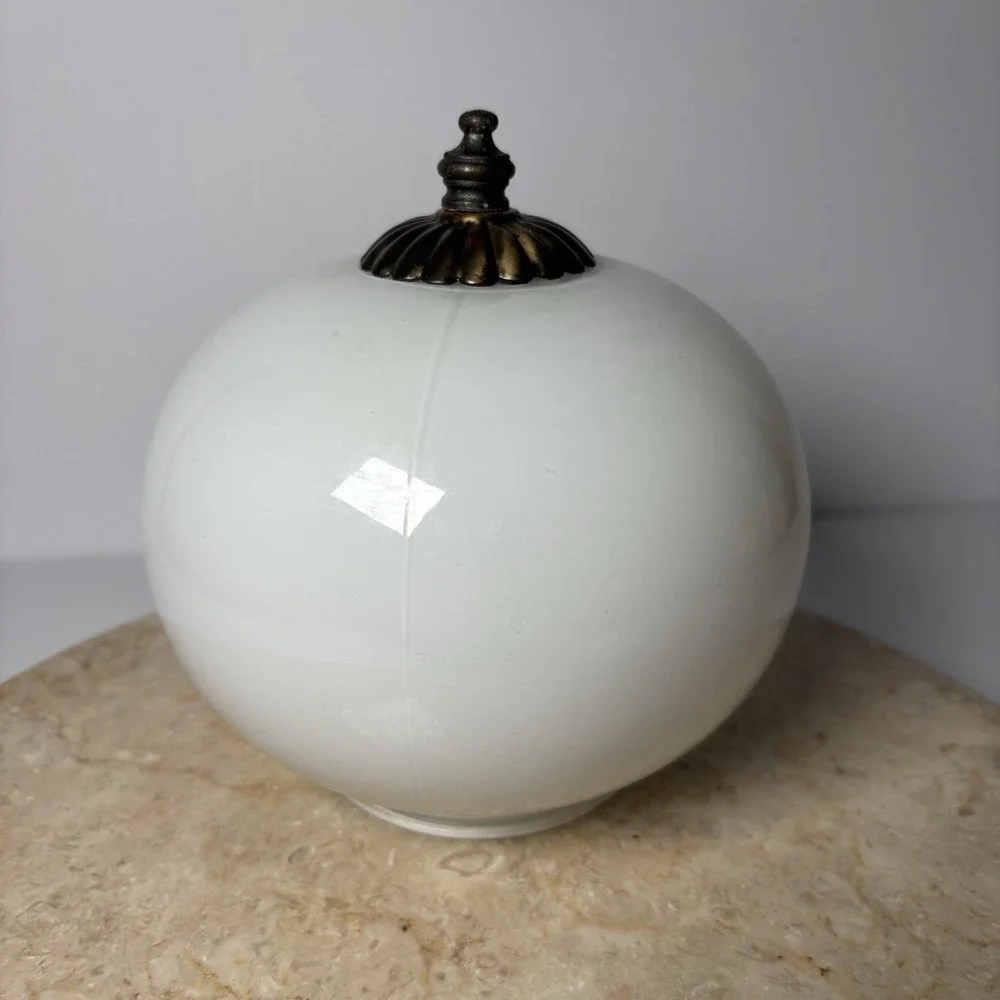 Vintage White Dome Ceiling Light Lamp Fixture Ball‎ Shade Brass Retro Country